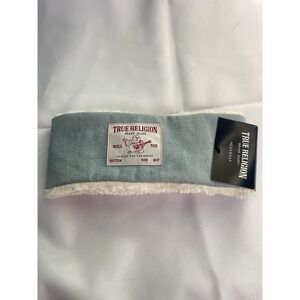True Religion Fleece Shearling Headband Signature Logo One Size Denim